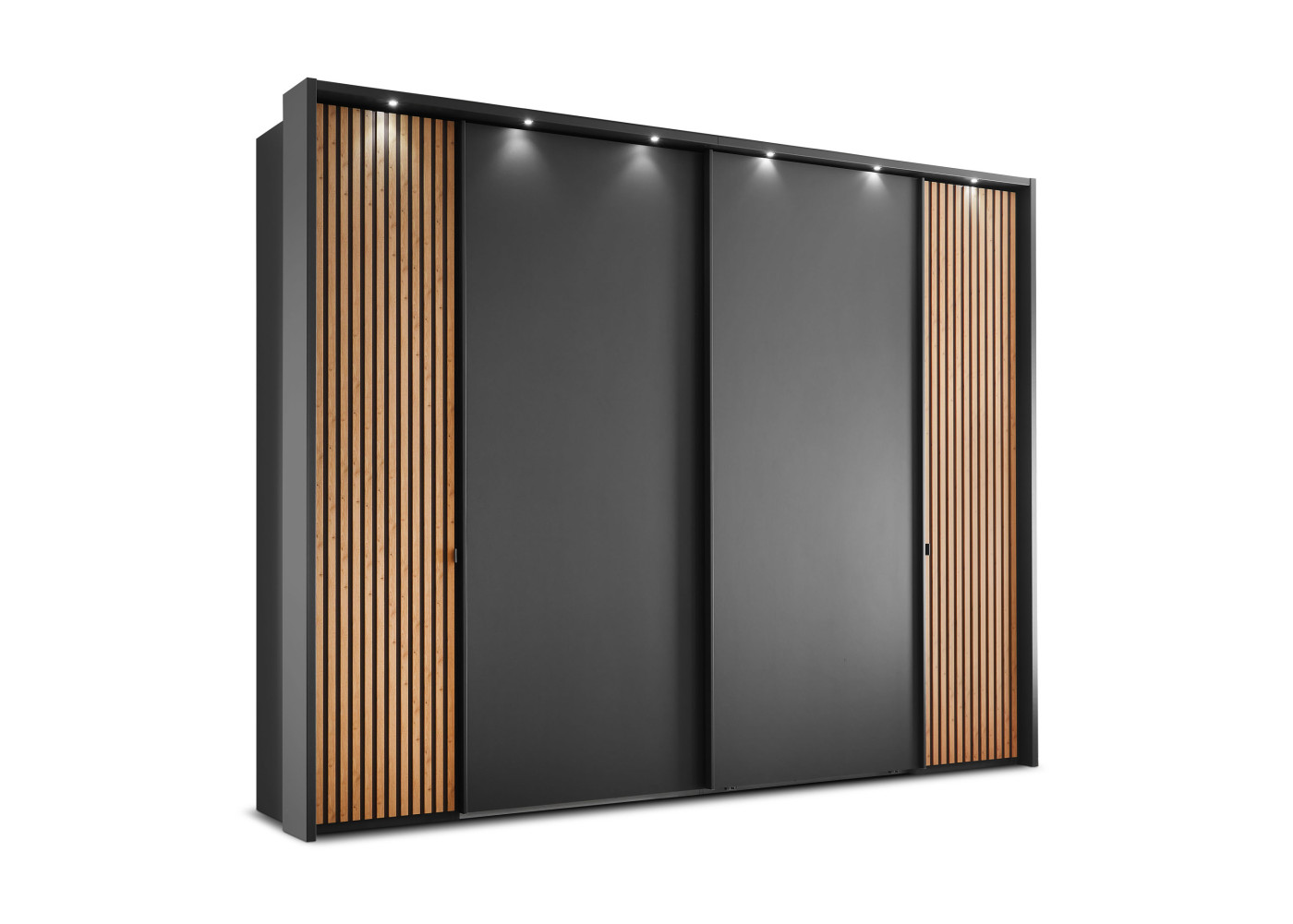 Dreh-/Schwebetürenschrank CLIVO in Graphit - Bianco Eiche