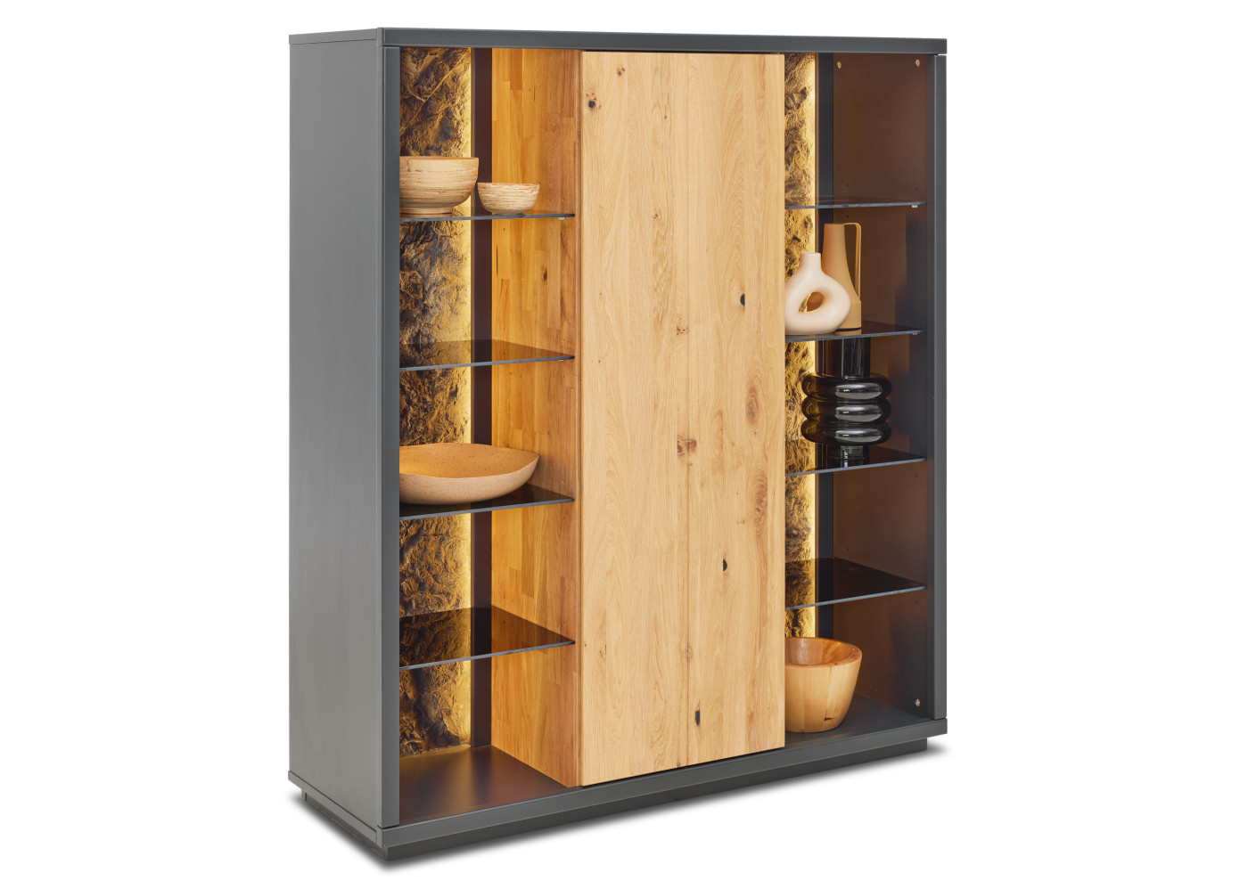 Highboard  Vivanto in Wildeiche Bianco, Rioja Felsenoptik