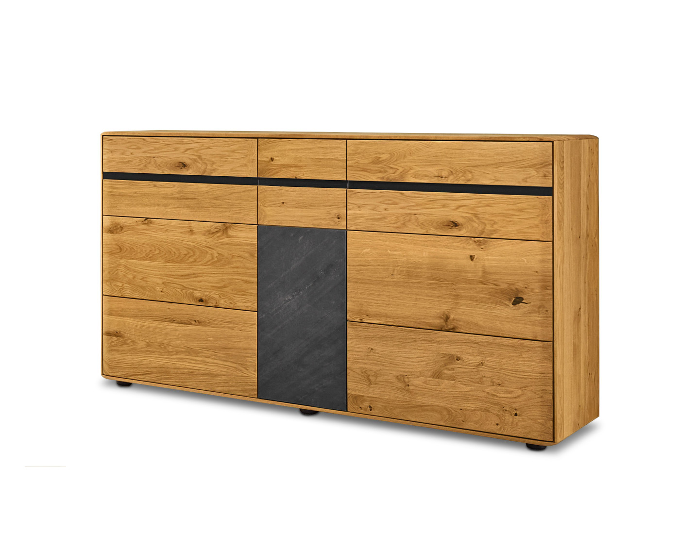 Sideboard DANORA PLUS in Asteiche bianco, Glasakzent anthrazit