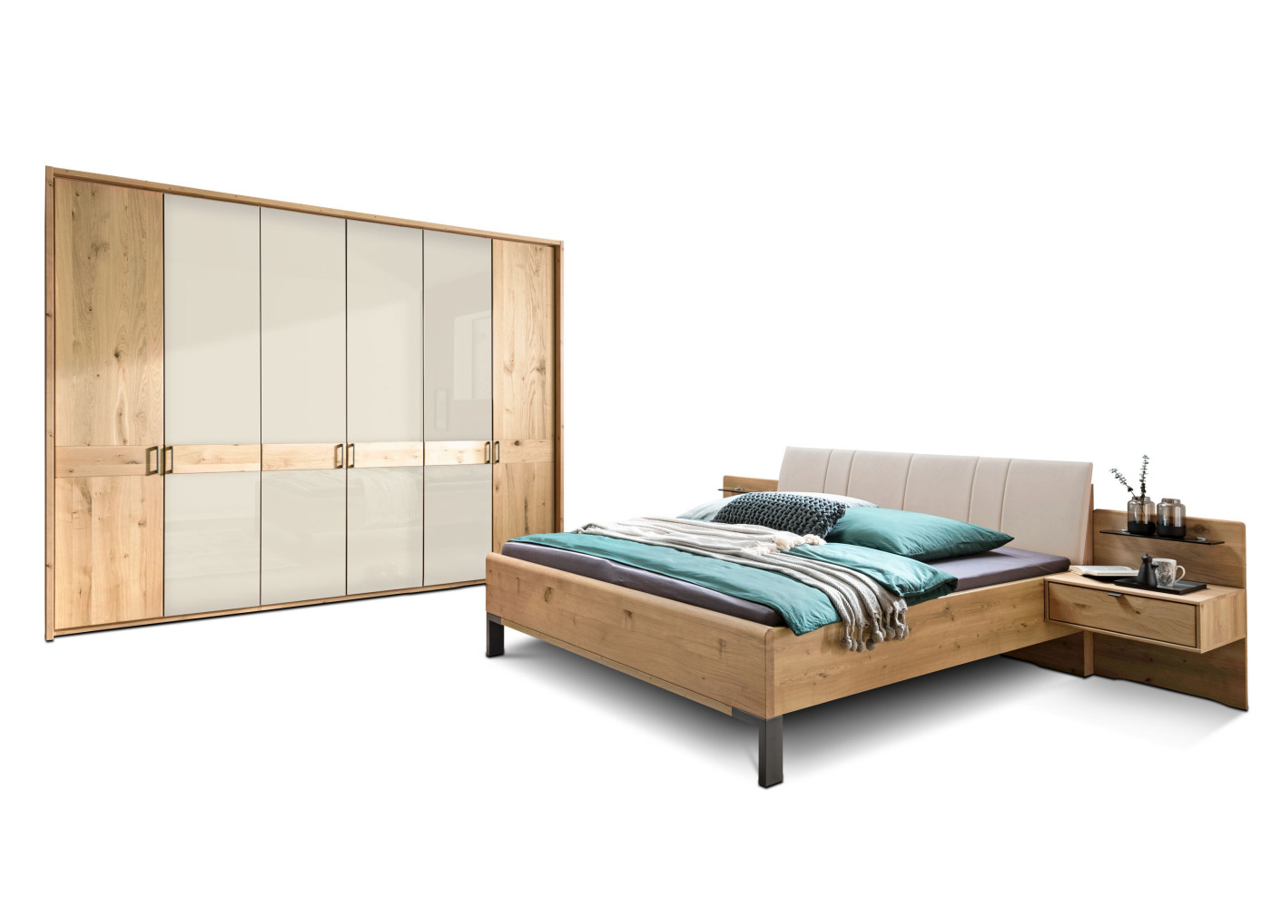 Schlafzimmer  AREZZO in Eiche bianco - Glas champagner