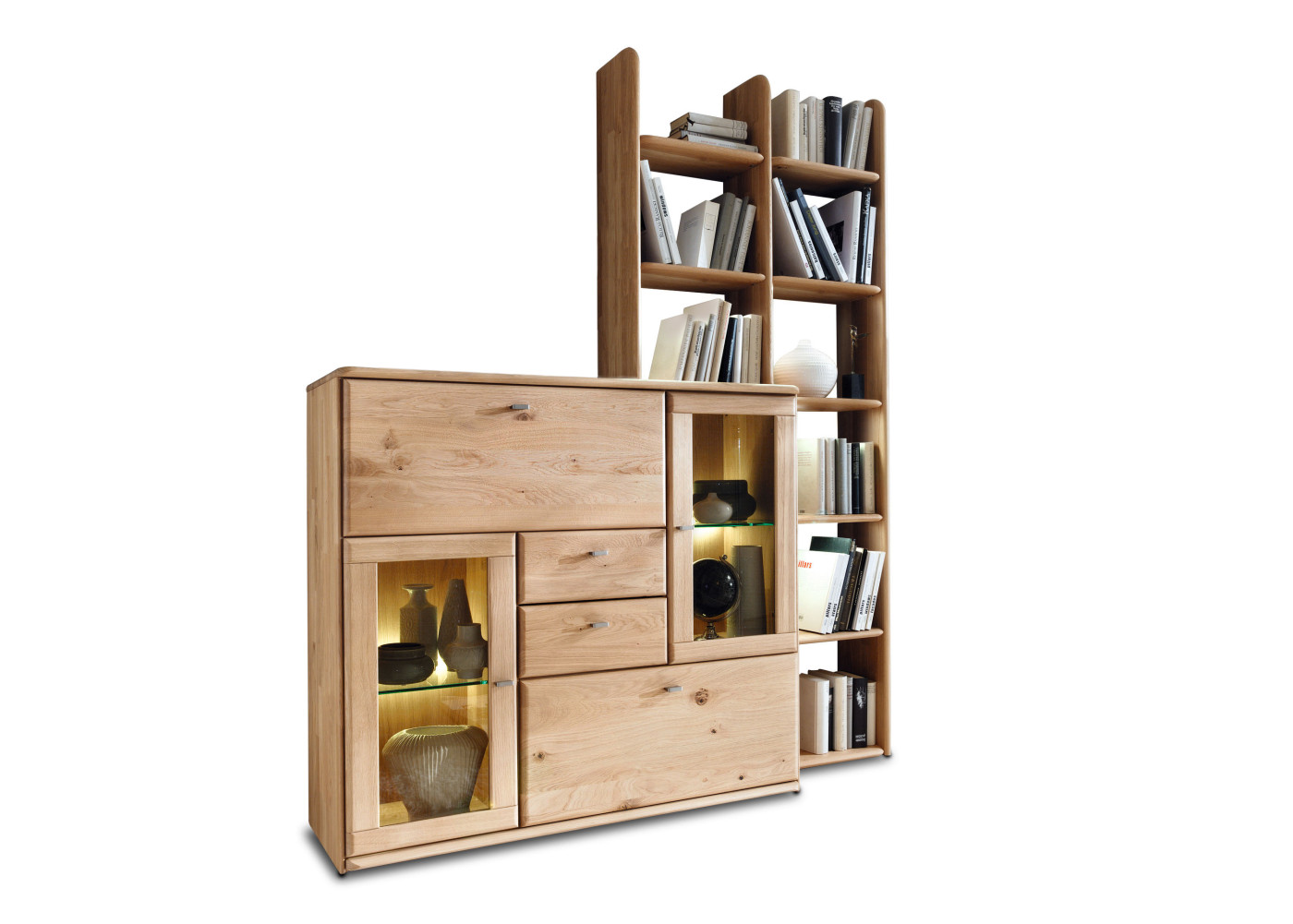 Multifunktions-Highboard mit Regalkombi ABANDO in Wildeiche