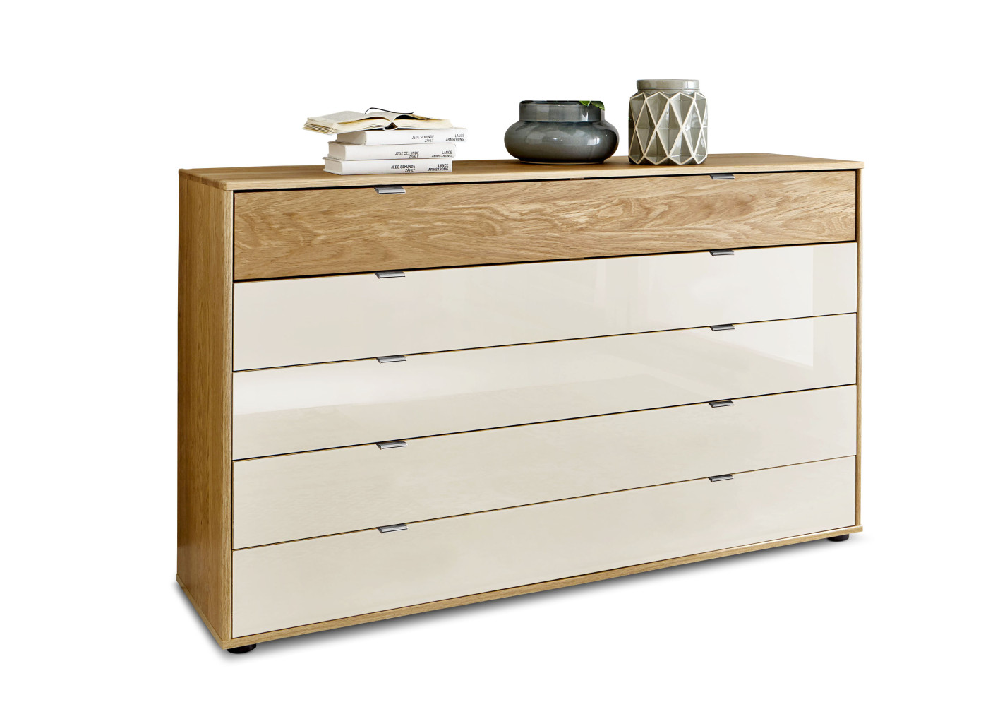 Schubkastenkommode  Wega Plus in champagner, Eiche bianco he