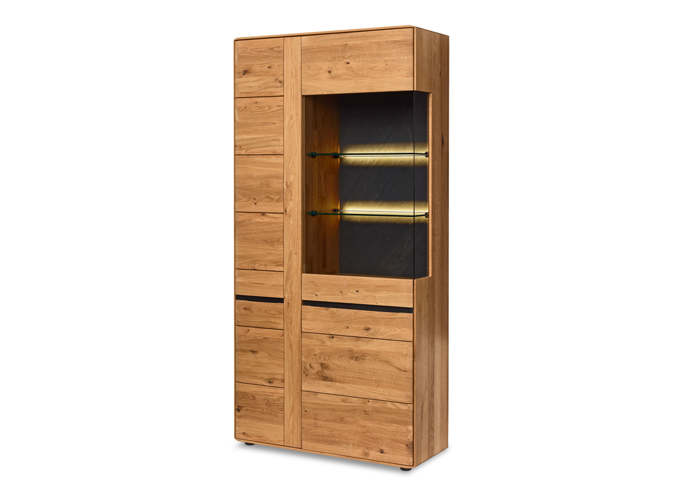 Vitrine  DANORA PLUS in Asteiche massiv, bianco geölt, Glas optiwhite und anthrazit