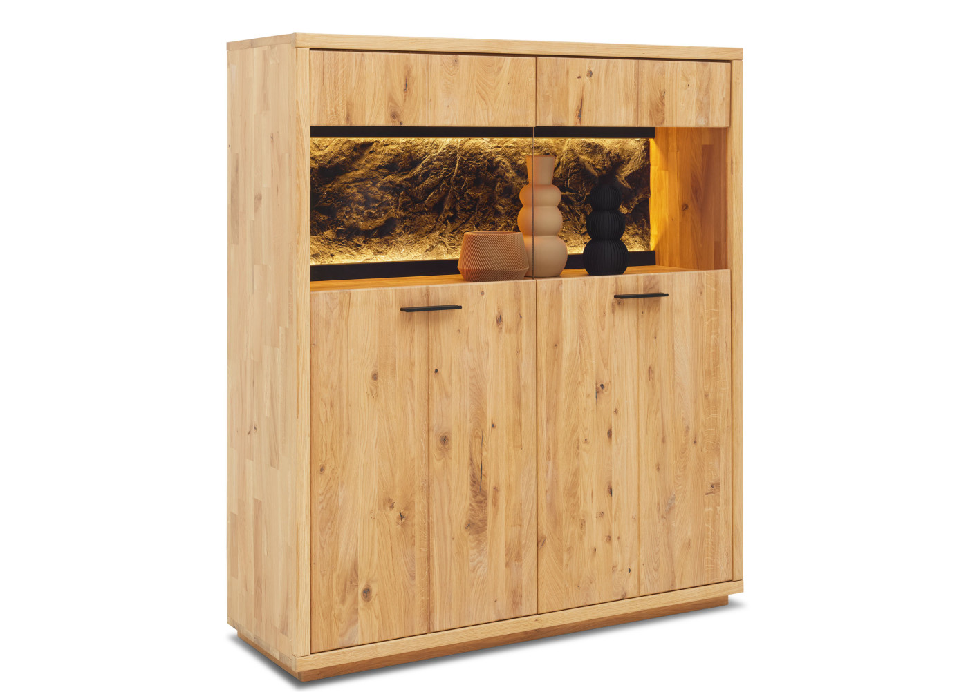 Highboard  Vivanto in Wildeiche Bianco, Rioja Felsenoptik